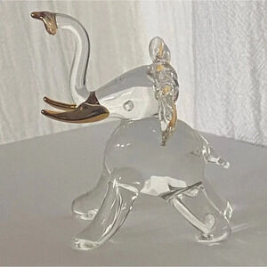 Handcrafted Glass Elephant‎ Figurine With Gold Accents & Gift Box ABOUT FACE